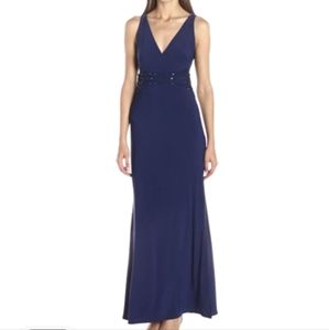 laundry BY SHELLI SEGAL Women's Embellished Waist Gown, Midnight, 4